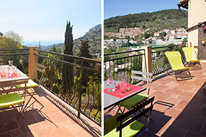 Appartement à La Turbie, Côte d'Azur, balcon avec salon de jardin et fauteuils relax